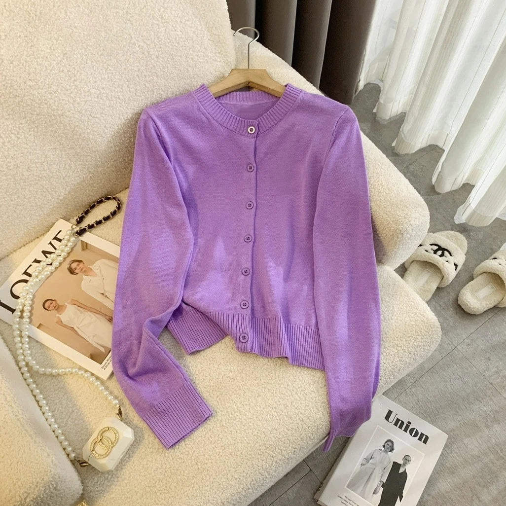 Pydshop Fashion Knitted Sweater Cardigan Casual Top For Women O Neck Solid Color SlimLong Sleeve Female 2024 Autumn Chic Cardigan