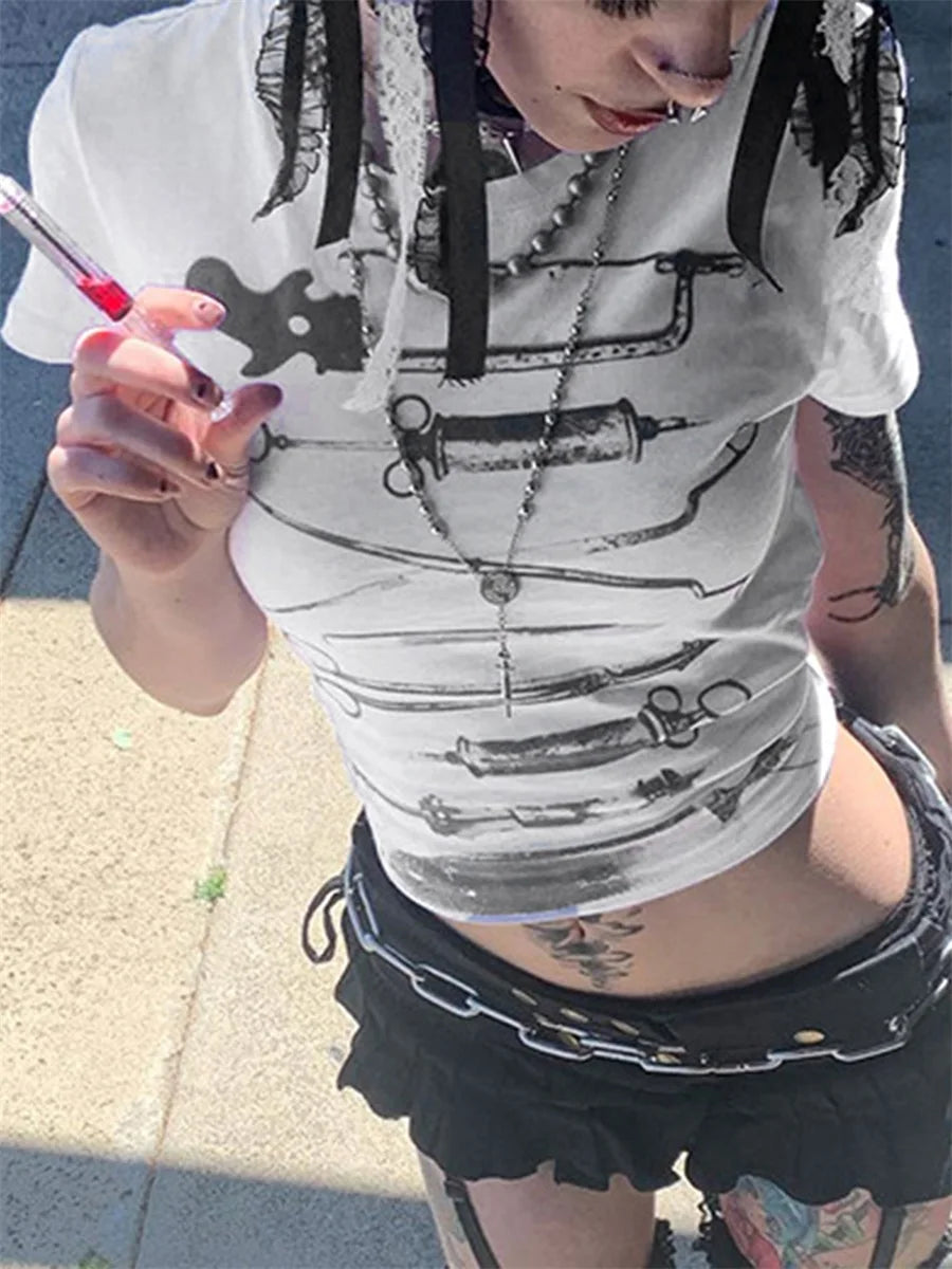 Pydshop Graphic Baby Tees for Women Personalized Y2k Cute Cropped Top Teen Girl Fitted T-Shirt Vintage Retro Grunge Clothes Streetwear