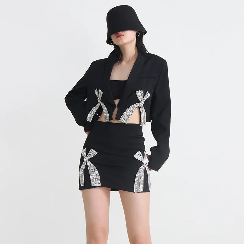 Pydshop Fashion Cross Rhinestone Patchwork Skirt Women's Solid Color High Waist Wrap Hip Skirts Female 2024 Summer New Top Brand
