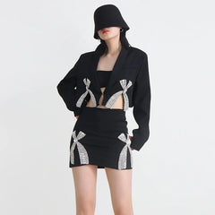 Pydshop Fashion Cross Rhinestone Patchwork Skirt Women's Solid Color High Waist Wrap Hip Skirts Female 2024 Summer New Top Brand