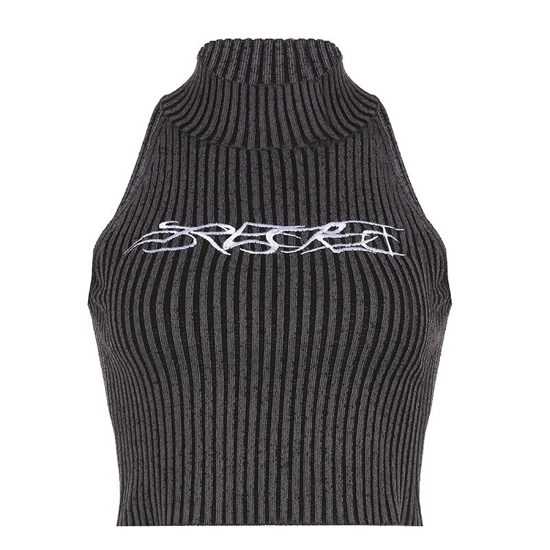 Pydshop Gothic Stripe Knitted Embroidery Top