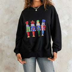 Pydshop Christmas Sequin Sweatshirt Funny Holiday Graphic Sweater Tops Print Crew Neck Long Sleeve Sweatshirts Women Party Clubwear