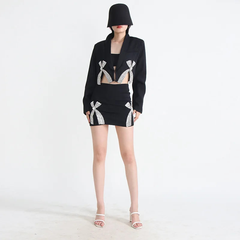 Pydshop Fashion Cross Rhinestone Patchwork Skirt Women's Solid Color High Waist Wrap Hip Skirts Female 2024 Summer New Top Brand