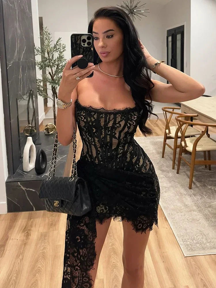 Lace Panel Corset Mini Dress