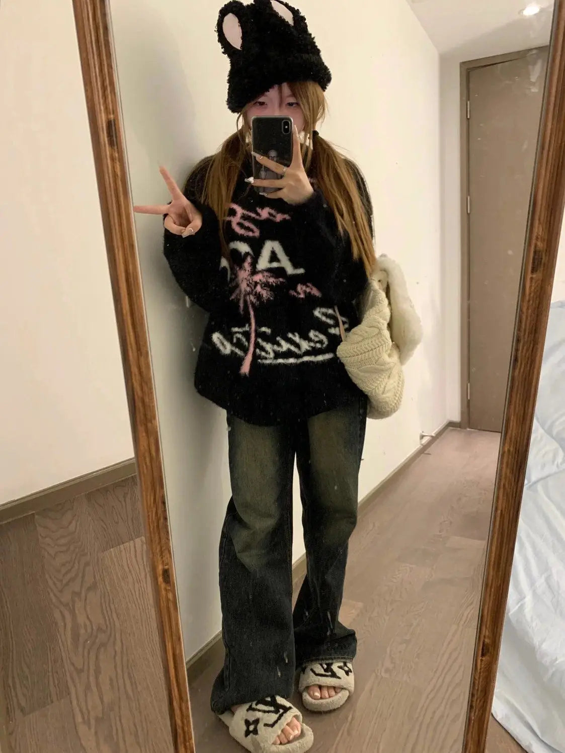 Pydshop  -  Oversized Sweater Women Winter Letter Jacquard Knit Sweater Thickened Casual Top Y2k Clothes O-Neck Sweater Mujer Fairy Grunge