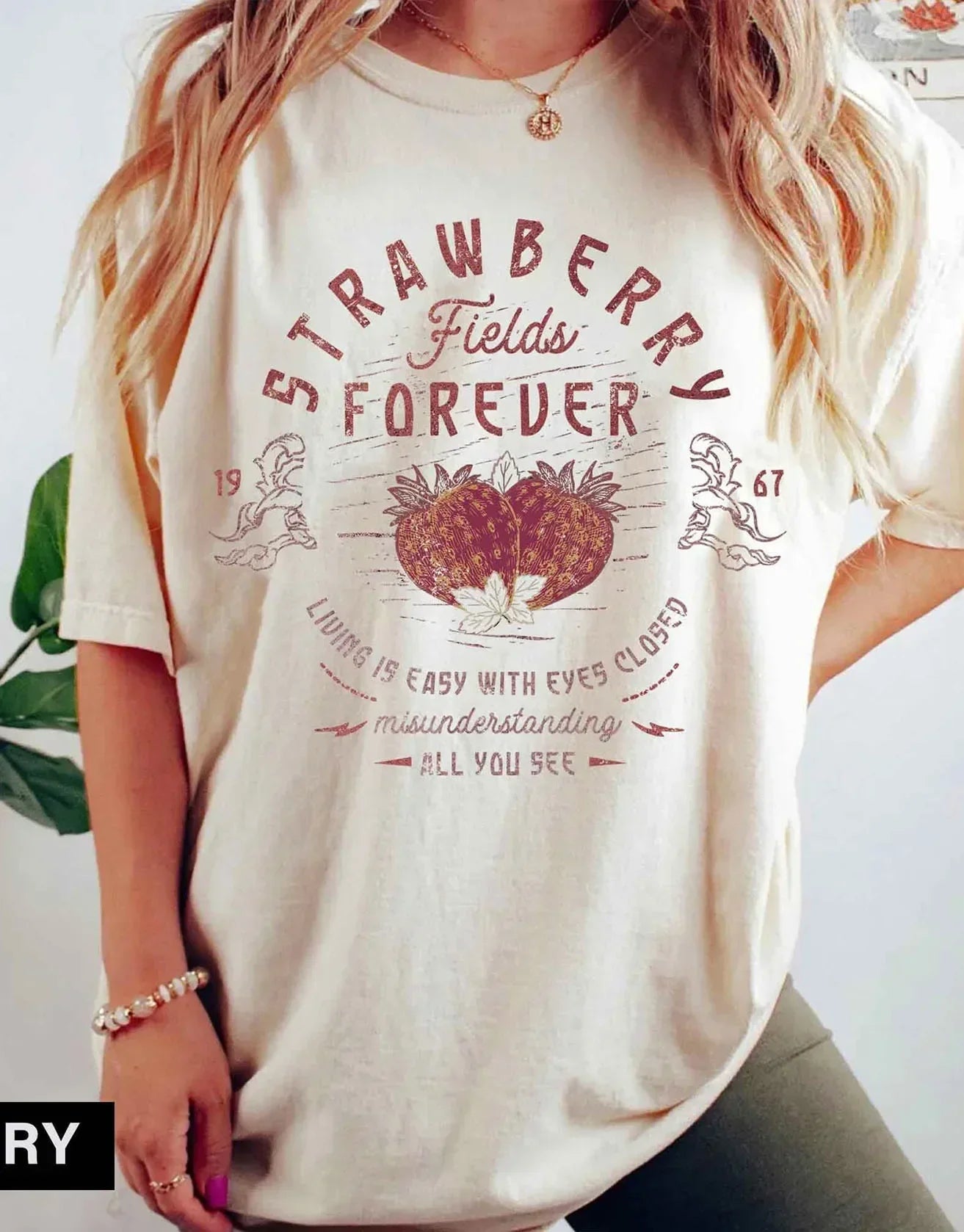 Pydshop Beatle Strawberry Fields Rock Band Tee Old School Short Sleeve Band Shirt Loose Casual Apparel Y2K Top Daily Trendy Streetwear