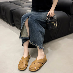 Pydshop 2024 Hot SummerNew Women's Outdoor Indoor Sandals Top Layer Cowhide Handmade Woven Women Casual Flat Bottomed Beach Woman Shoes