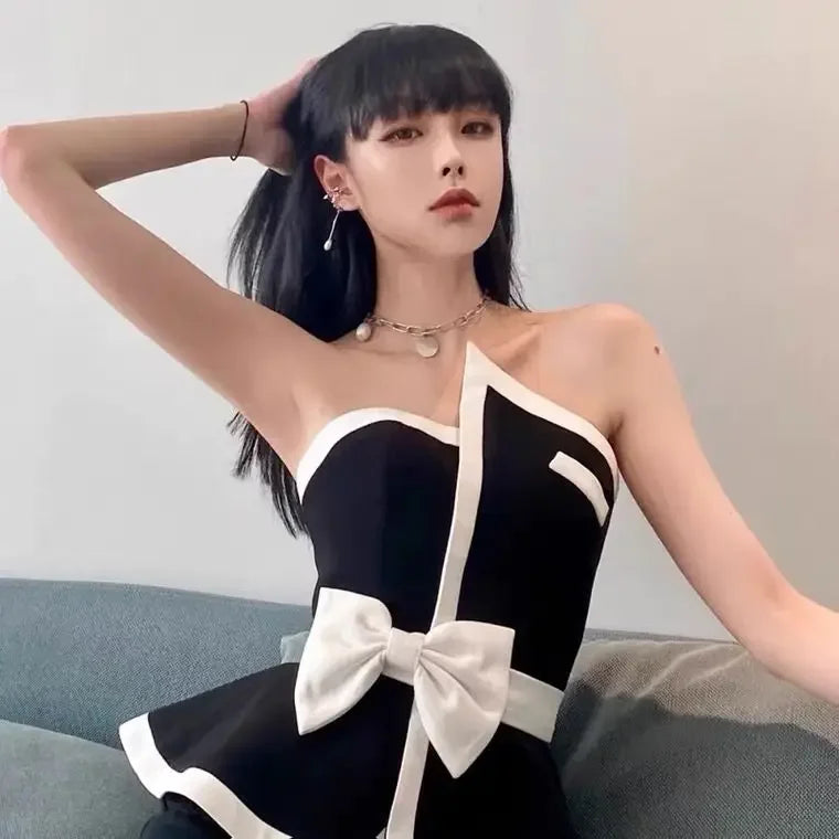 Pydshop Black Tube Top with Contrast Bow