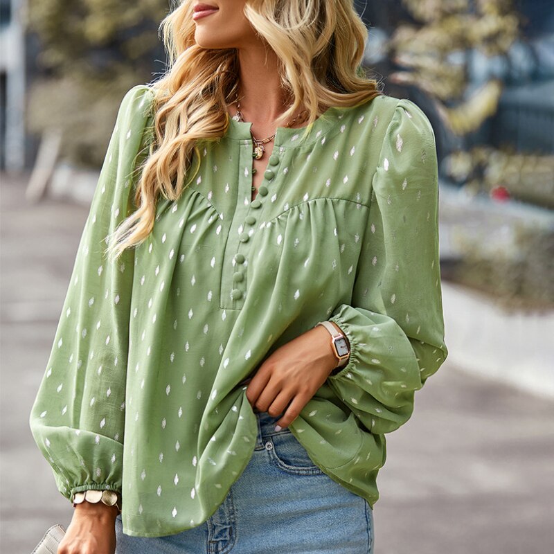 Pydshop 2023 New Spring Autumn Long Sleeve Chiffon Blouse Women Fashion Button V-neck Print Shirts Blouses Ladies Elegant Tops Fall Outfits 2023