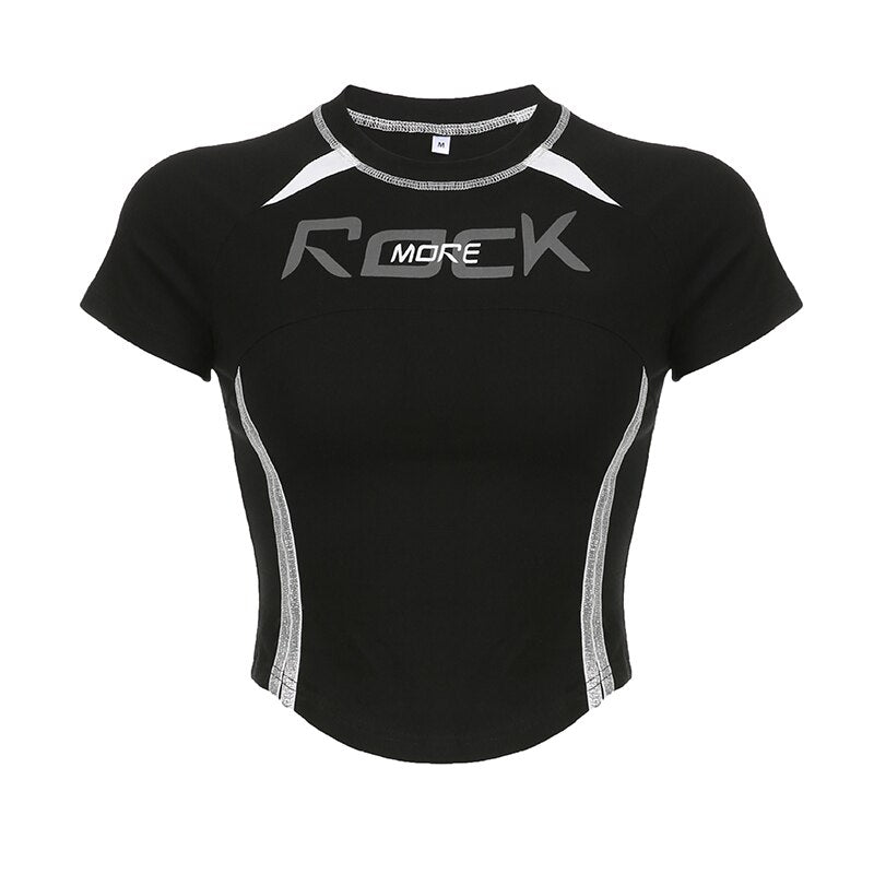 Pydshop Black Stripe Stitching Short Sleeve Top