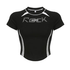 Pydshop Black Stripe Stitching Short Sleeve Top