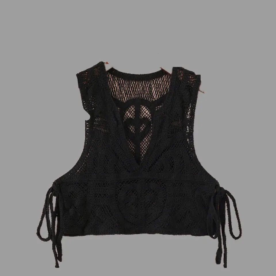 Pydshop Crochet Lace-Up Crop Top