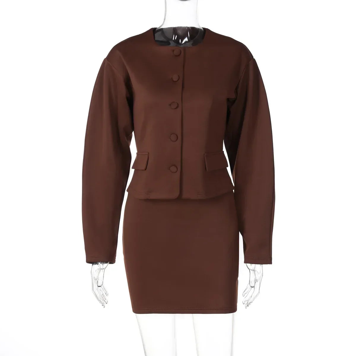 Pydshop Fashion Cardigan Skirt Two Pieces Set Female Button Long Sleeve Top Slim Solid Mini Skirt Chic Matching Set Autumn Casual