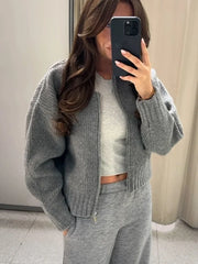 Pydshop Fashion Solid Zipper Sweater Women 2024 Autumn Winter Knit Bomber Jacket Female Round Collar Long Sleeve Lady Street Chic Tops