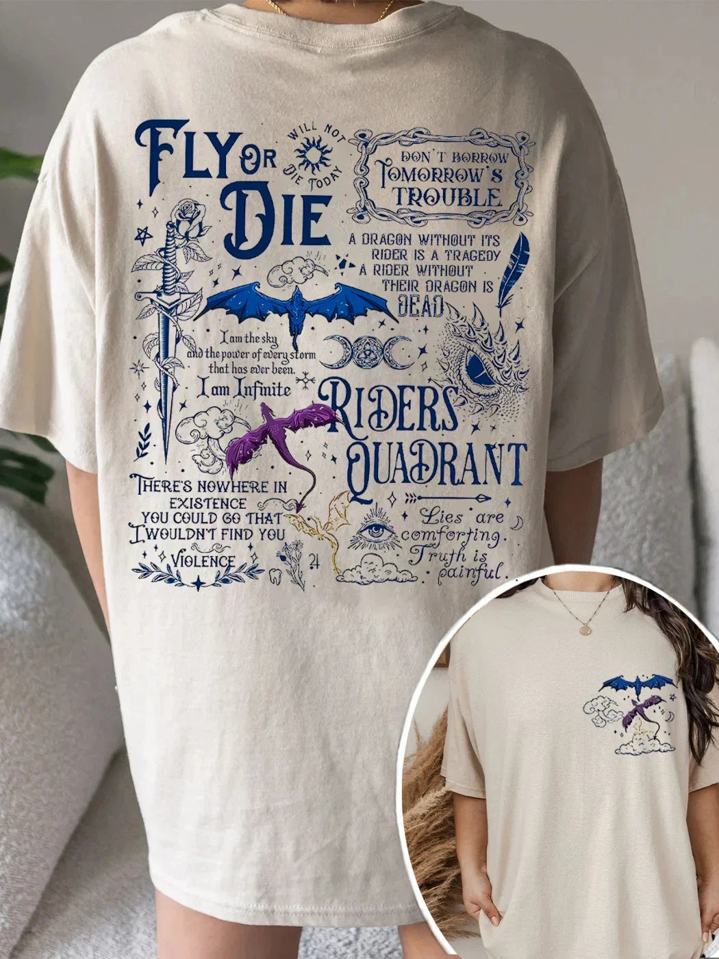 Pydshop Basgiath War College Dragon Rider Retro Shirt  2 Side Patten Cotton Tee Fourth Wing Riders T-Shirt Fantasy Apparel Y2K Top
