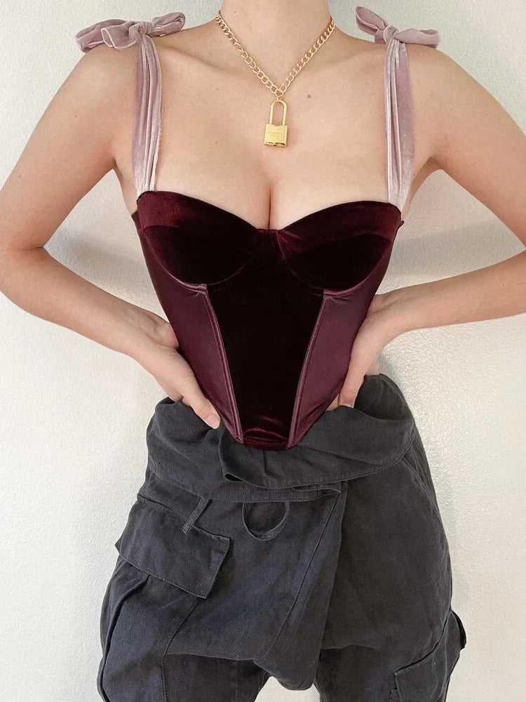 Pydshop Bow Sleeveless Solid Corset Top