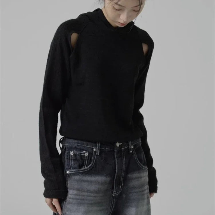 Pydshop Korean Fashion Blue Hoodie Sweatshirt 2024 Autumn Slim Fit Hollow Out Tops Women Y2k E-Girl Long Sleeve Casual Sweatshirts