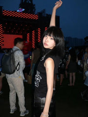 Pydshop Y2k Grunge O-neck Print Black Vests for Women Summer New Sleeveless T-shirts Harajuku Fashion Slim Fit Street Tank Top