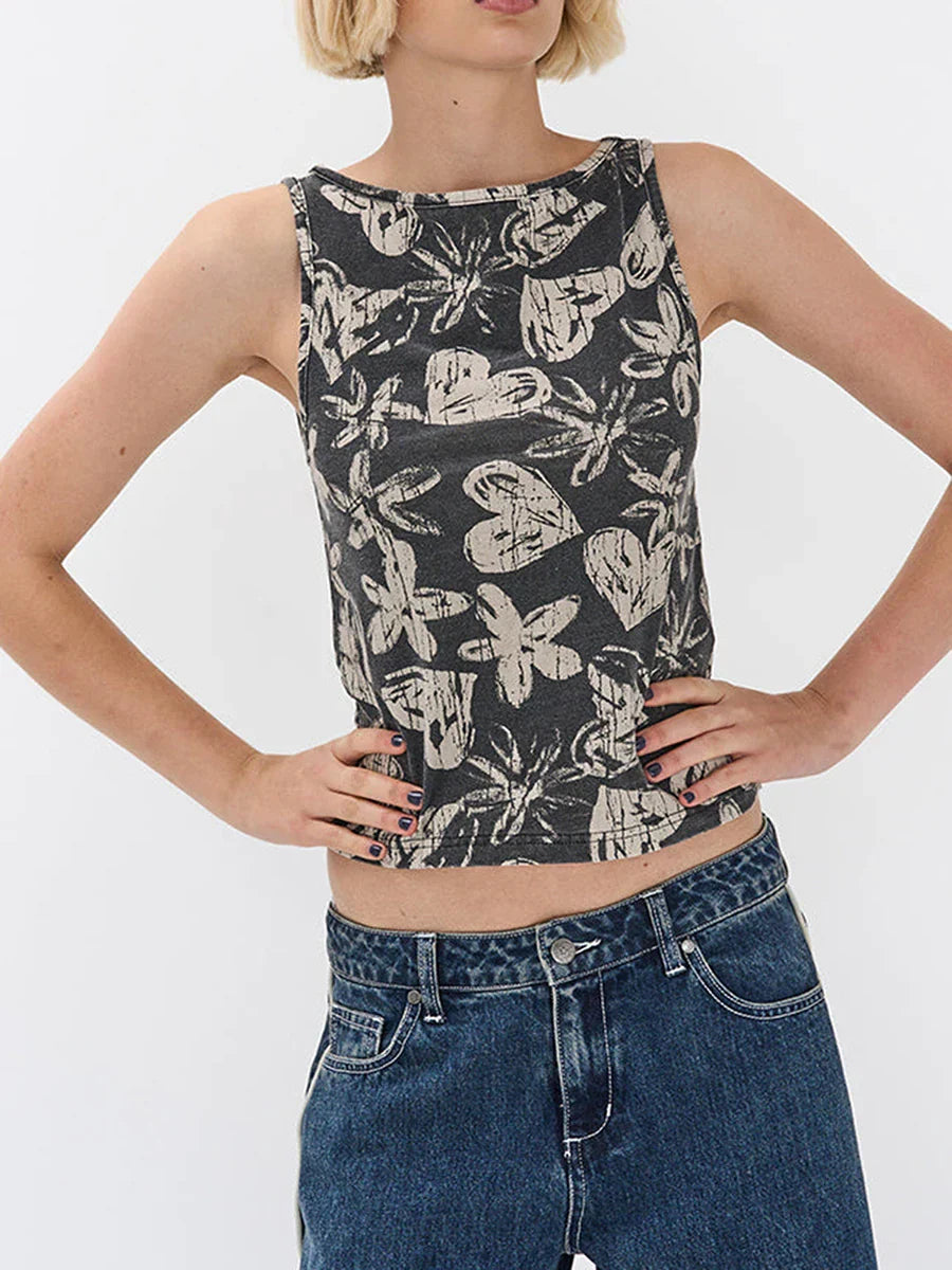 Pydshop Y2k Print Tank Top for Women Sleeveless Aesthetic Camisole Graphic Baby Tees Slim Fitted Strappy Shirts