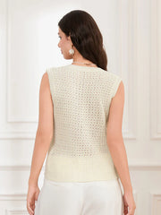Pydshop Women Summer Button Sweater Vest Sleeveless Round Neck Ribbed Knit Tank Top Y2k Knit Cardigan Vest Shirt