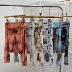 Pydshop Women's Retro Sfumato One Shoulder Flare Long Sleeve T-Shirt Chic Floral Bell Sleeve Off-The-Shoulder Mesh Top Blouse Club Wear