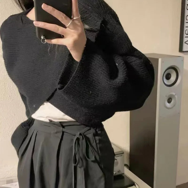 Pydshop 2024 Short Women's Pullovers Sweaters Autumn Winter Streetwear Knitted Sweater Long Sleeve Cross Irregular Solid Y2K Tops Sexy