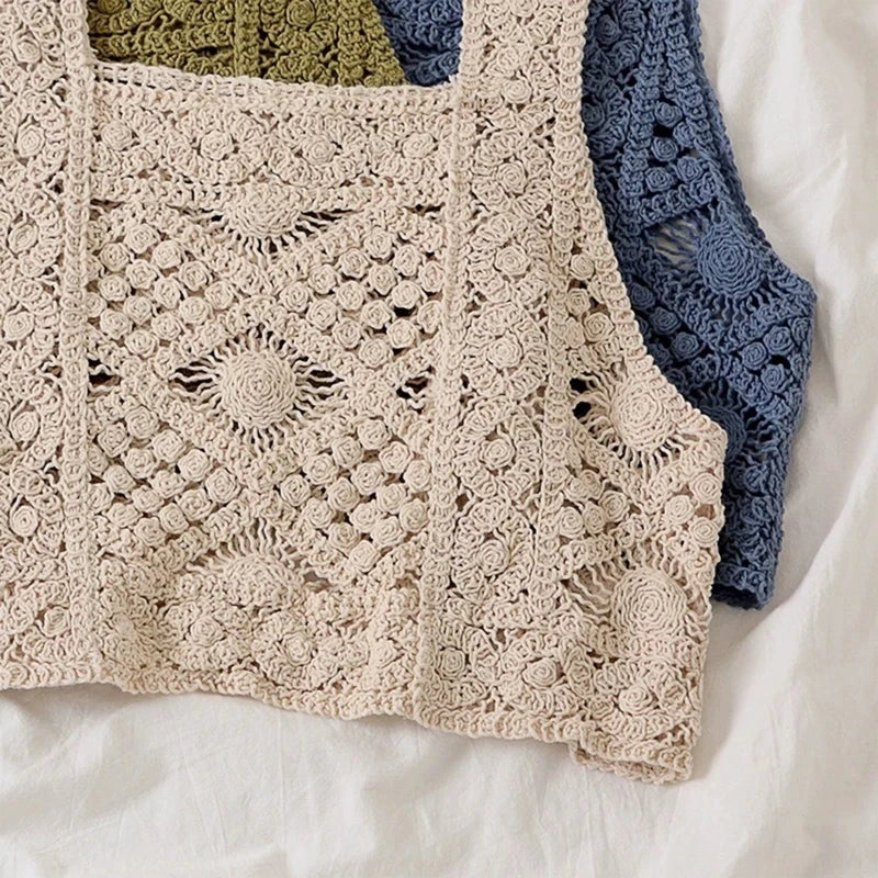 Pydshop Crochet Hollow Out Geometric Pattern Knitted Top