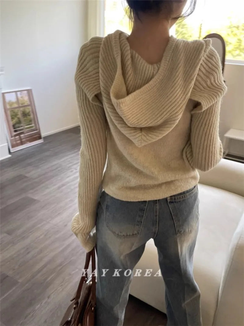 Pydshop 2024 New Hoodie Long Sleeve Knitted Tops Mujer+ Y2k E-Girl Slim Fit Vest for Women Autumn Winter All-match Two Piece Sets