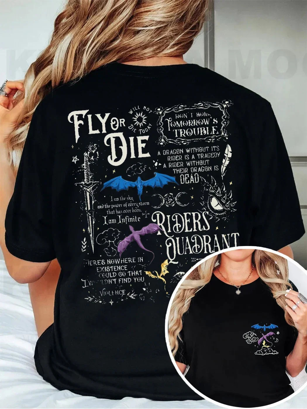 Pydshop Basgiath War College Dragon Rider Retro Shirt  2 Side Patten Cotton Tee Fourth Wing Riders T-Shirt Fantasy Apparel Y2K Top