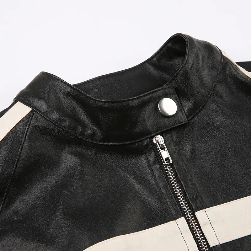 Pydshop Black Zip-Up PU Leather Jacket Top