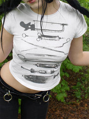 Pydshop Graphic Baby Tees for Women Personalized Y2k Cute Cropped Top Teen Girl Fitted T-Shirt Vintage Retro Grunge Clothes Streetwear
