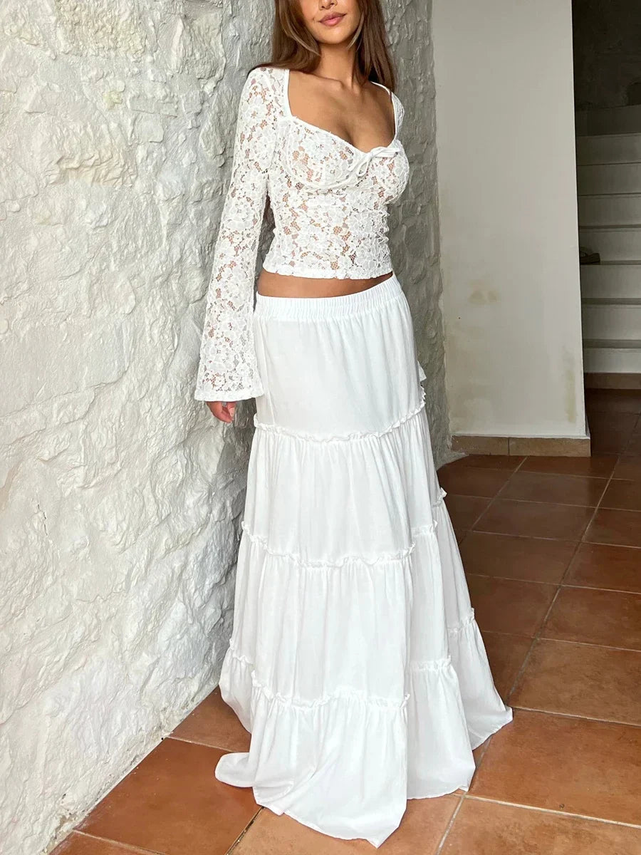 Pydshop Women Mesh Top Lace Long Sleeve Front Tie Slim Fit See Through Shirt Floral Lace Sexy Crop Tops Tee Blouse Y2k Streetwear