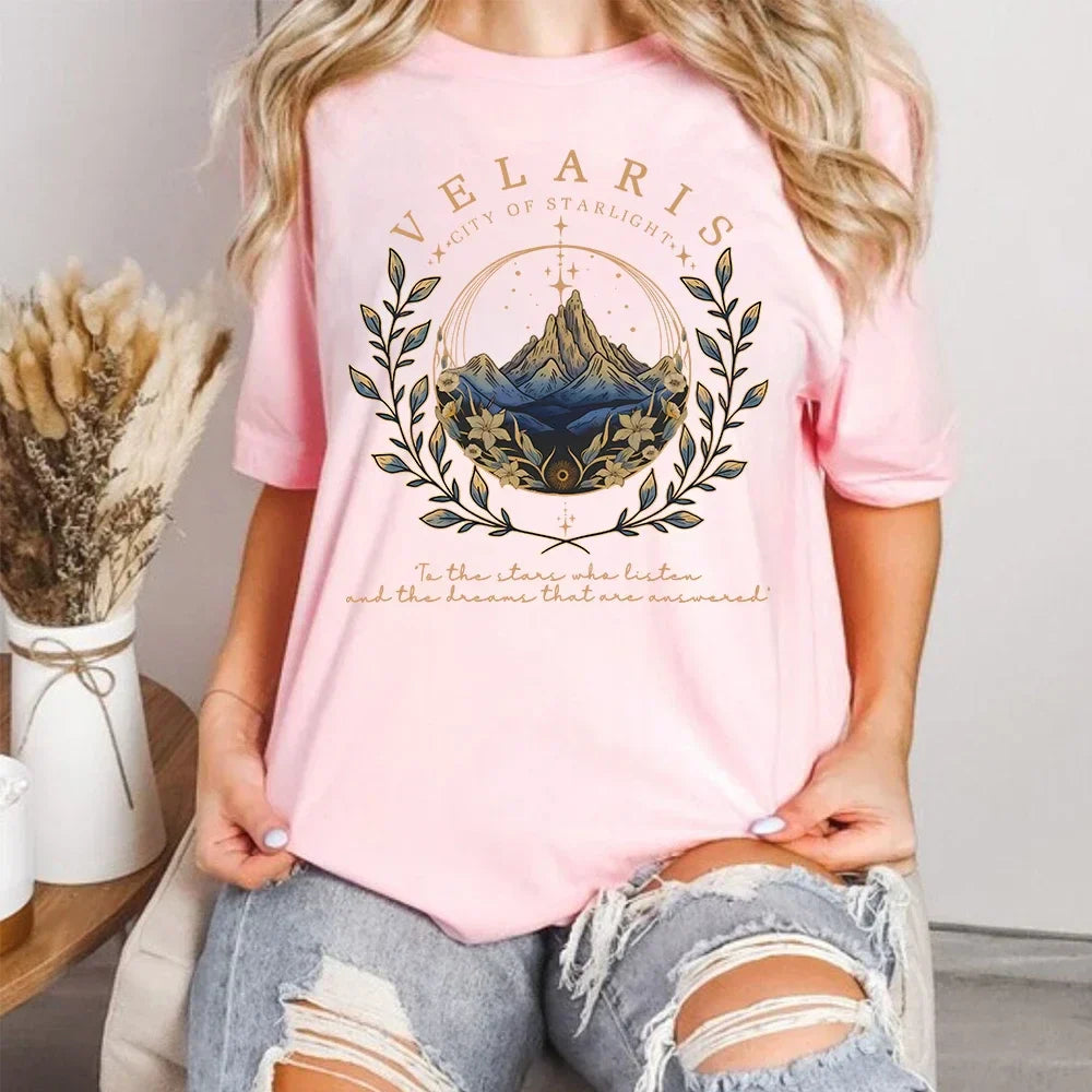 Pydshop 2 Side Patten Cotton Tee Velaris ACOTAR T-Shirt Velaris City Of Starlight Retro Shirt ACOTAR Velaris Fantasy Apparel Y2K Top
