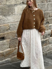 Pydshop Fashion Reddish Brown Warm Cardigan Sweater For Early Autumn 2024 Women Short Style New Winter High Street Loose Versatile Top
