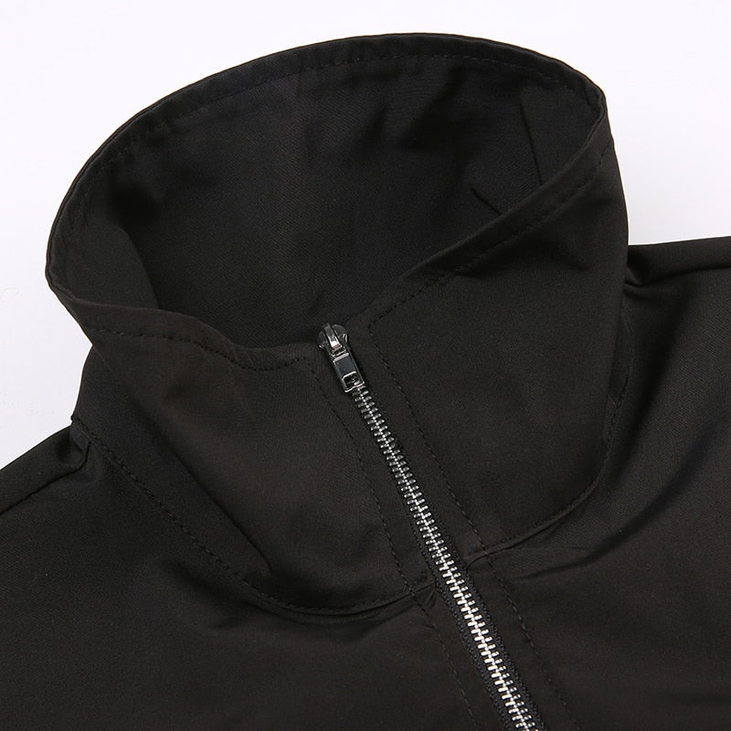 Pydshop Black Buckle Turtleneck Pullover Smock Zipper Top