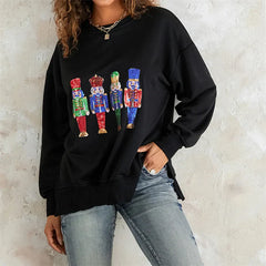 Pydshop Christmas Sequin Sweatshirt Funny Holiday Graphic Sweater Tops Print Crew Neck Long Sleeve Sweatshirts Women Party Clubwear