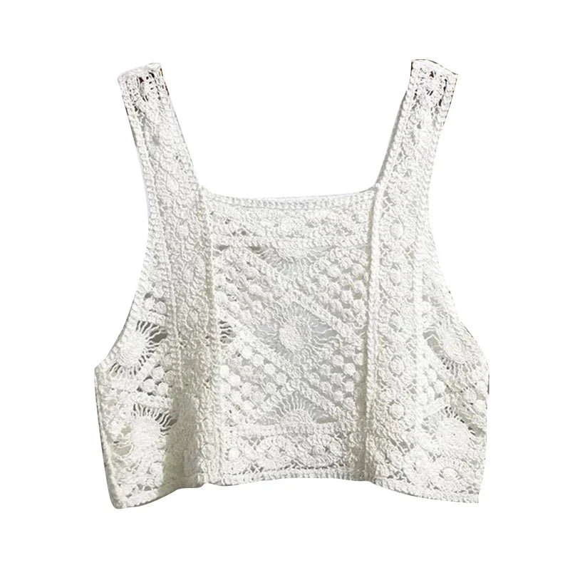 Pydshop Crochet Hollow Out Geometric Pattern Knitted Top