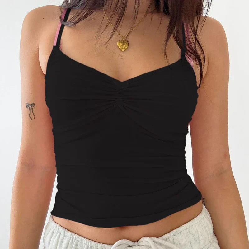 Pydshop Kawaii Cute Ruched Bow Slim Fit Cropped Tops Y2K Fairy Coquette 00s Vintage Camisole Retro Backless Tank Tops Women Clothes
