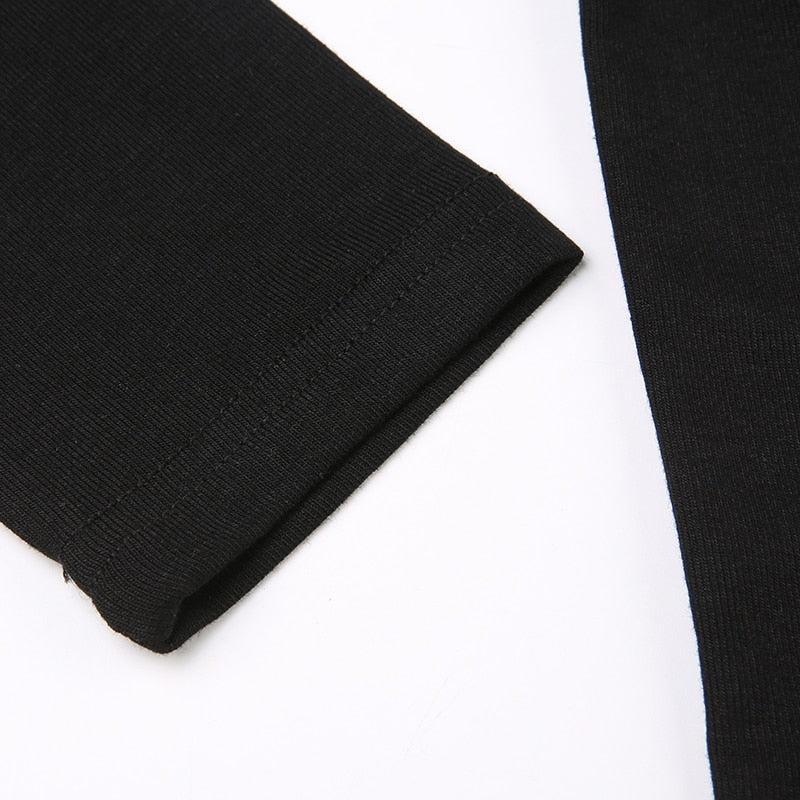 Pydshop Black Casual Stripe Stitch Zipper Top