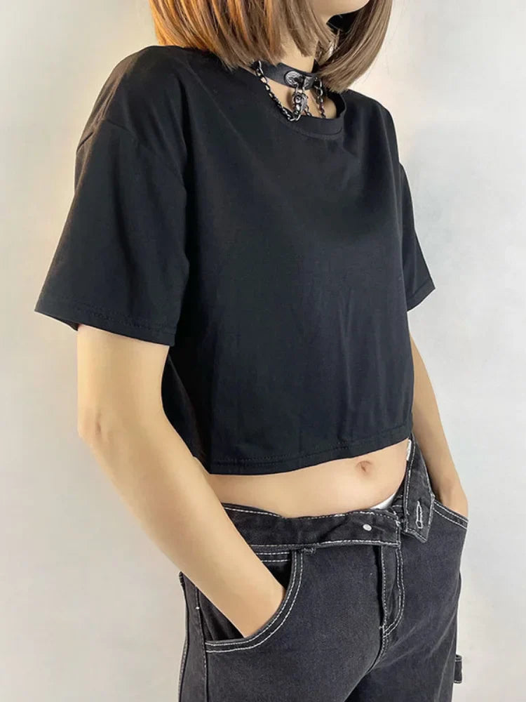 Pydshop Harajuku Lace Butterfly Crop Tshirts Women Vintage Streetwear Sexy Black Mesh Tops Aesthetic Hollow Grunge Tees Summer
