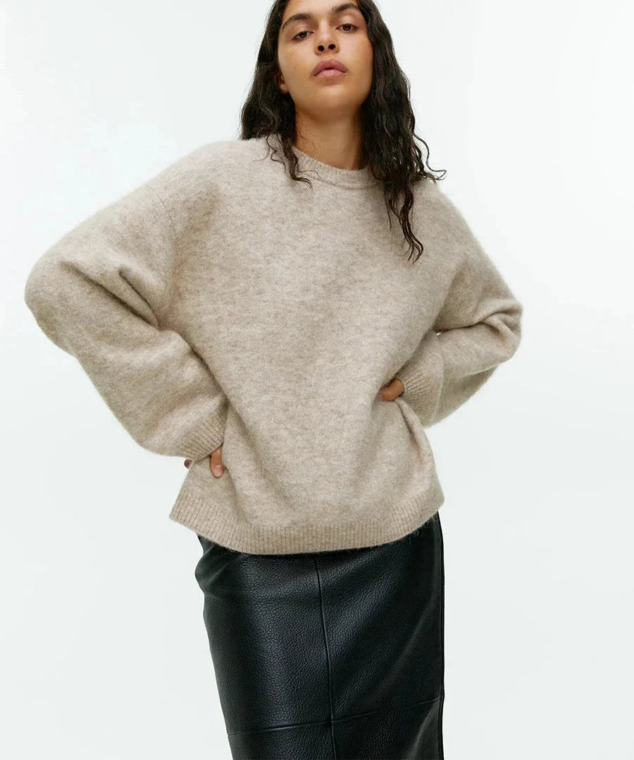 Pydshop Basic O Neck Lantern Sleeve Sweater Women 2024 Oversized Pink Blue Knitted Pullovers Female Casual Thick Warm Tops