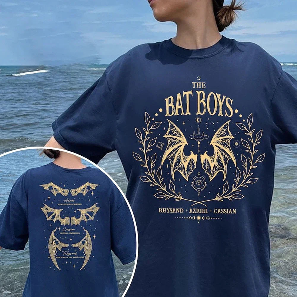 Pydshop 2 Side Patten Cotton Tee The Bat Boys Wings T-Shirt The Night Court Illyrians Retro Shirt Acotar Merch Fantasy Apparel Y2K Top