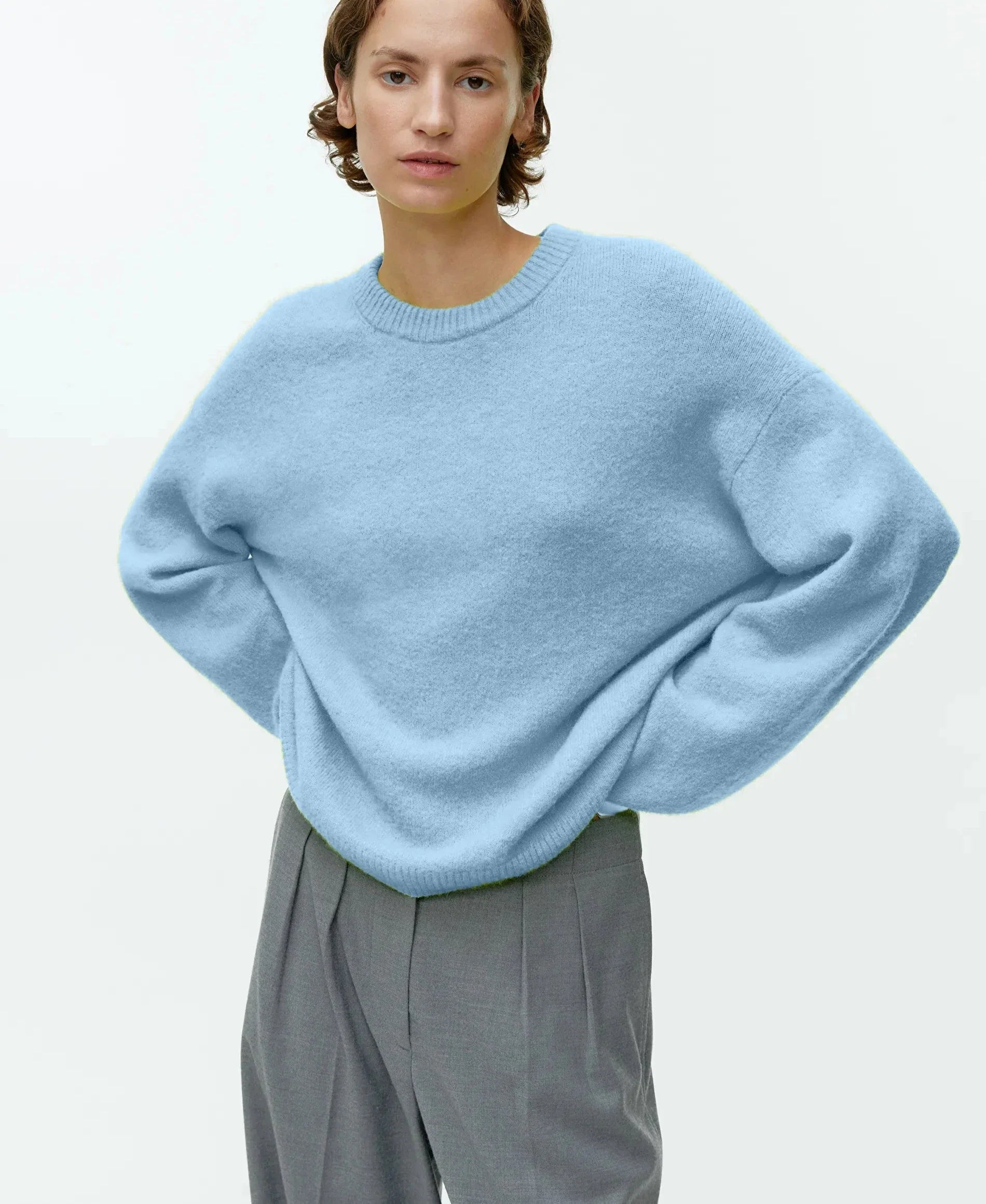 Pydshop Basic O Neck Lantern Sleeve Sweater Women 2024 Oversized Pink Blue Knitted Pullovers Female Casual Thick Warm Tops