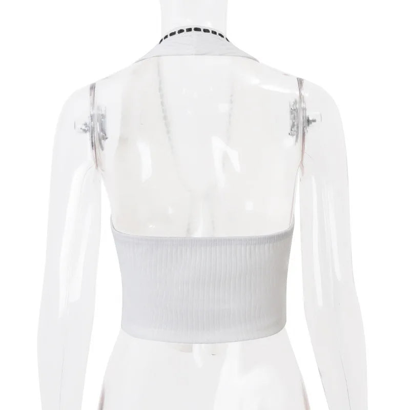 Pydshop Lace Up Knitted Top Halter Neck Contrast Short Vest