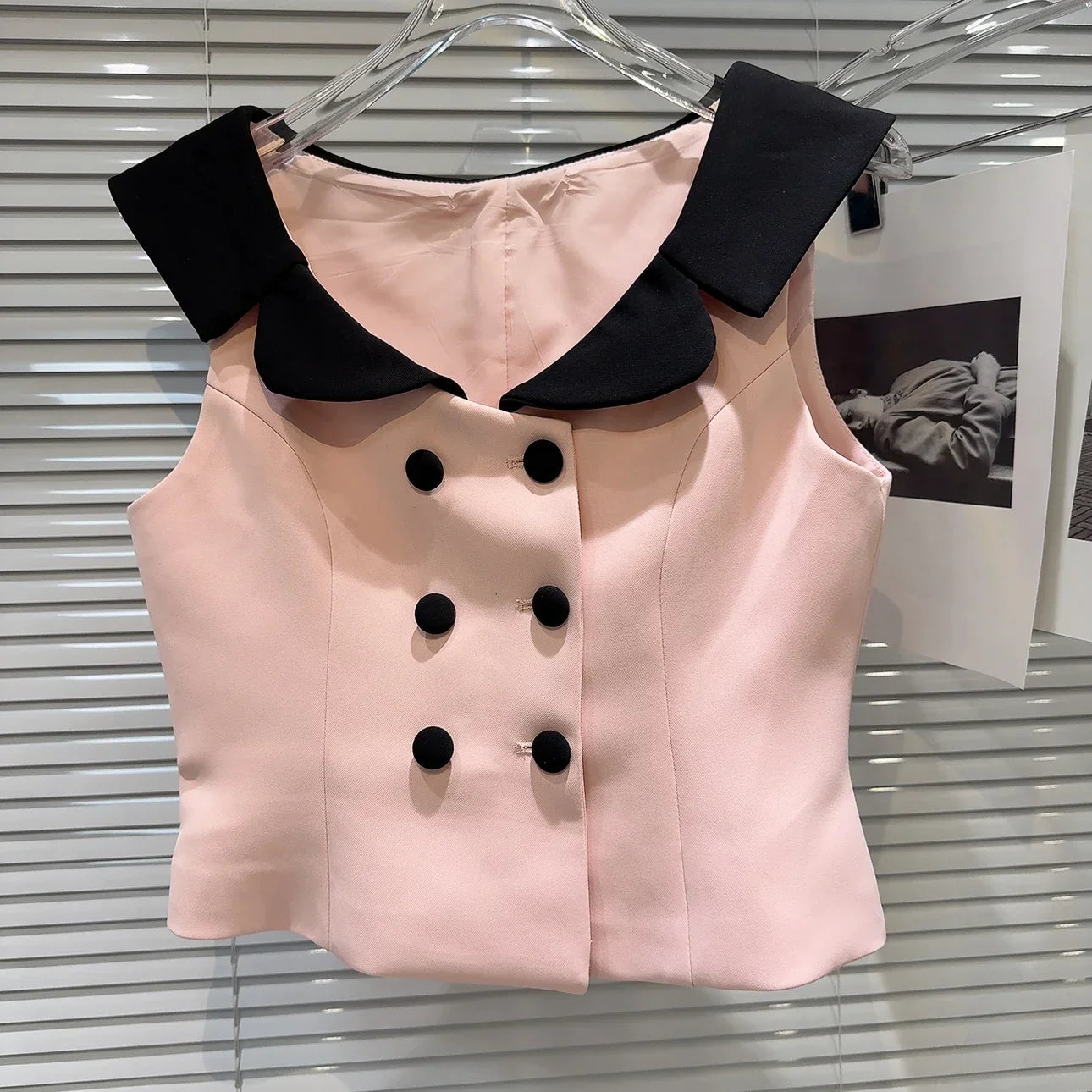 Pydshop Contrast Short Sleeve Buttoned Vest Top And Mini Skirt Set