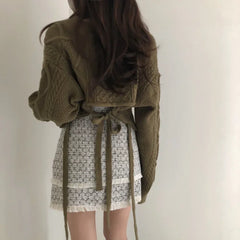 Pydshop Autumn New V-neck Slim Fit Sweaters Mujer Harajuku E-Girl Back Lace Up Knitted Pullover Y2k Grunge Long Sleeve Tops Women