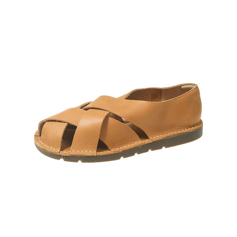 Pydshop 2024 Hot SummerNew Women's Outdoor Indoor Sandals Top Layer Cowhide Handmade Woven Women Casual Flat Bottomed Beach Woman Shoes