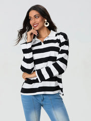 Pydshop Harajuku Striped Sweatshirt Women Y2k Preppy Style Turn-down Collar Loose Pullover Korean Fashion Sweatshirt Long Sleeve Tops