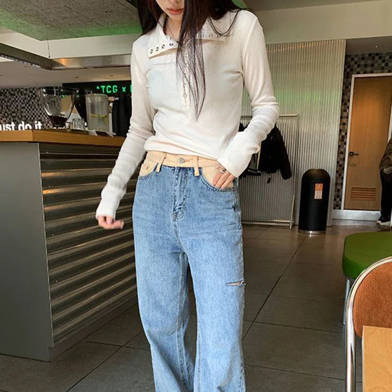 Pydshop Button Up Women's Knitted Sweater Y2K Long Sleeve Slim Fit Pullovers for Women Autumn Winter All Match Bottoming Tops