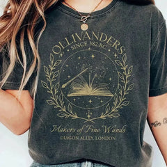 Pydshop Ollivanders Wand Shop Tshirt 100% Cotton Washed Distressed Top Dark College T Shirt Subtle Bookish Merch Y2K Top
